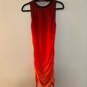 Steve Madden Mesh Cinch Mini Dress in Lava Flow Ombre Size M Orange Red Ombré